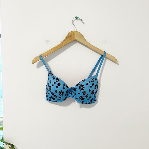 Victoria's Secret Blue & Black Floral Print Bra Size 34B - Picture 1 of 4
